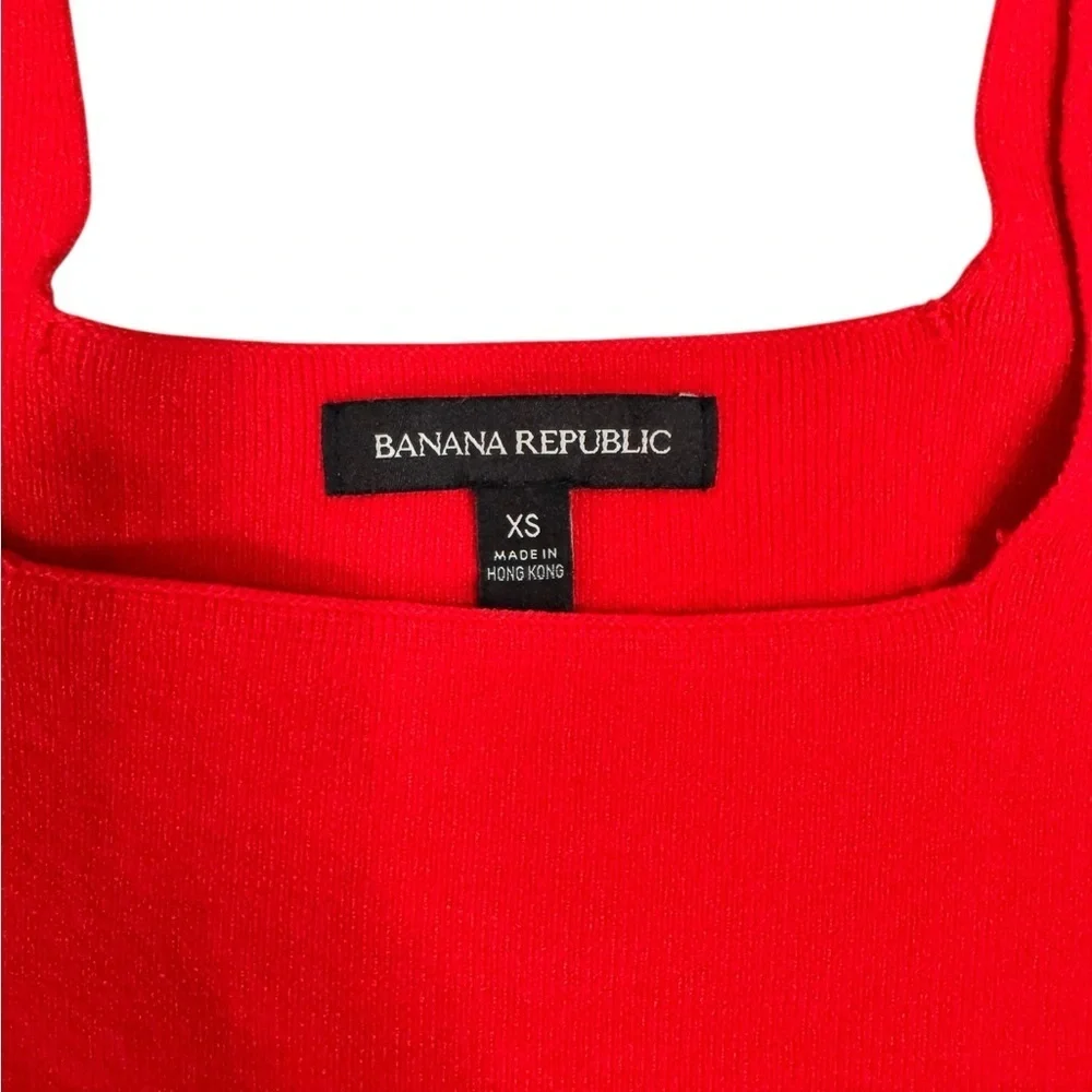 Banana Republic Red Puff Sleeve Square Neck Knit Top XS Valentine’s Romantic N54